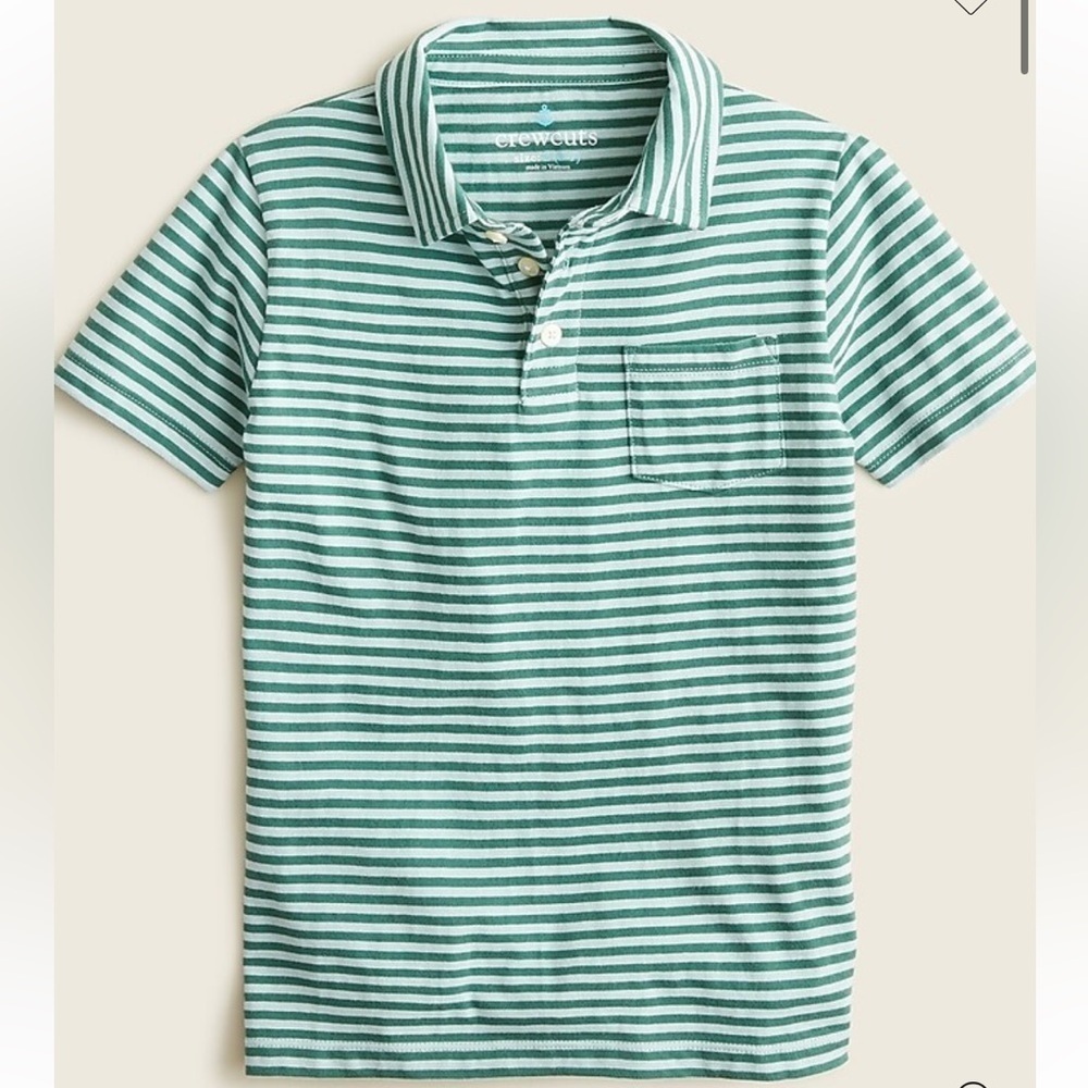 Crewcuts Short Sleeve Lamppost Green and Barley Blue Striped Polo